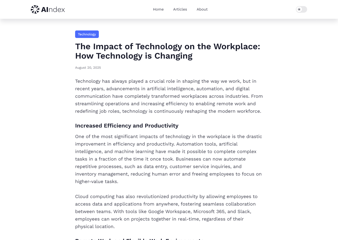 AIndex article view in light theme