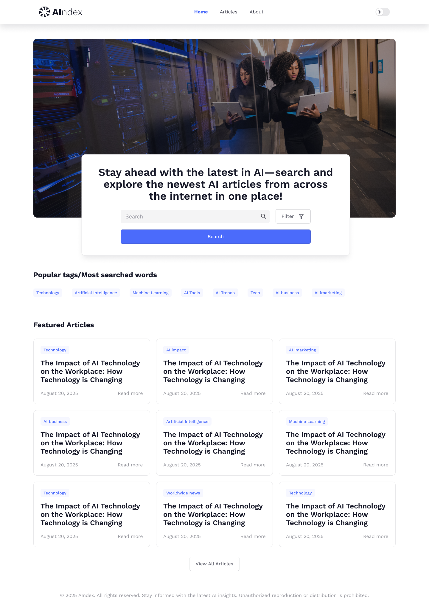 AIndex home screen in light theme